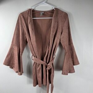 Kut From‎ The Kloth Brown Suede Bell Sleeve Tie Front Kimono Cardigan